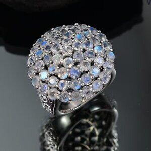 Moon Glow Moonstone 6.40 ctw Victorian Moonlight Ring in Black Oxidized Sterling